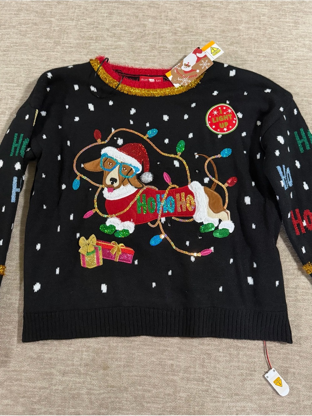 Blizzard Bay Holiday Dachshund Light-Up Sweater - Black
